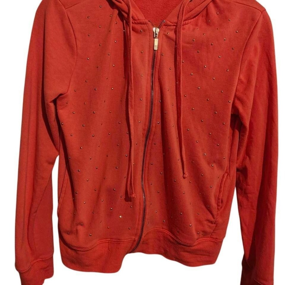 Seventeen‎ Coral Pink Studded Zip Up Hoodie Sweatshirt Large